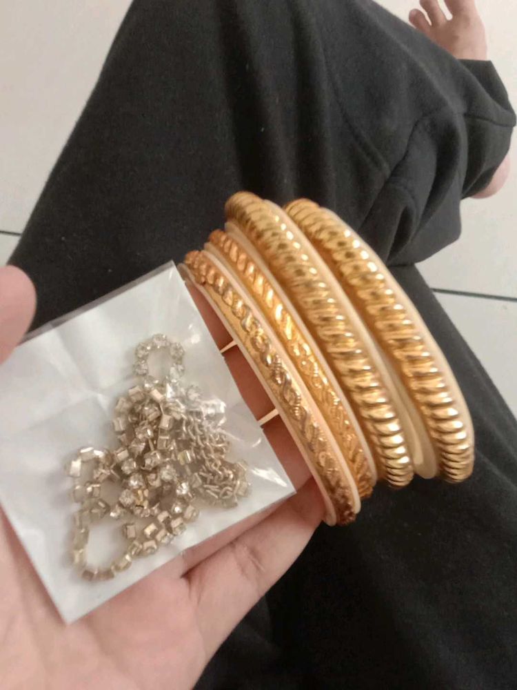 Set of Gold Bangles and Diamond Necklace