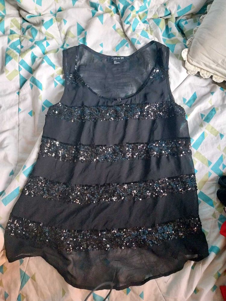 Y2K Sparkly Black Mesh Top
