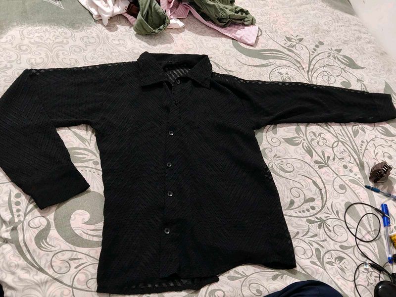 Black Sheer Long Sleeve Shirt