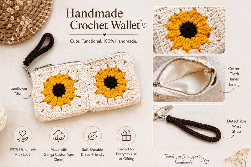 🌻 Sunflower Crochet Wallet – Handmade🌻