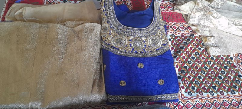 Party wear skirt, kurti n duppatta. Golden embroidery on kurti.Gr8 colour combination. Skirt is shining golden perfect for marriage 💑.Used Twice , No Flaws