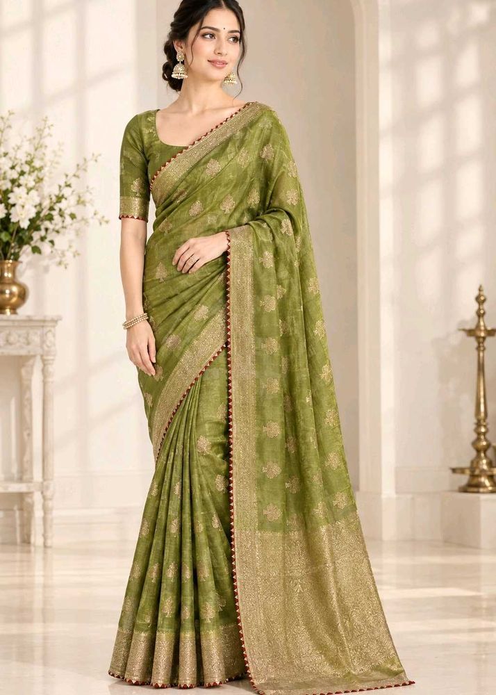 Elegant Green Saree with Gold Border