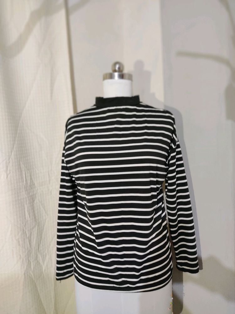 Striped Mock Neck Top
