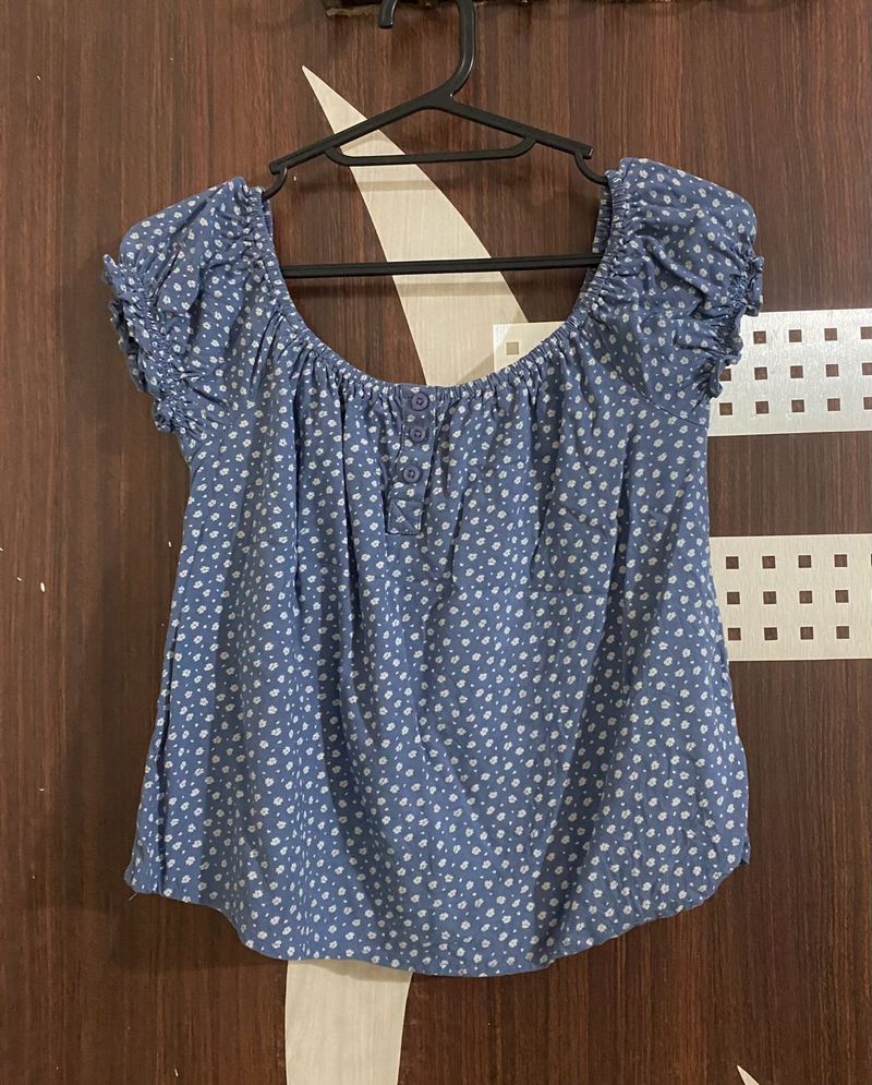 Blue crop babydoll Top💙