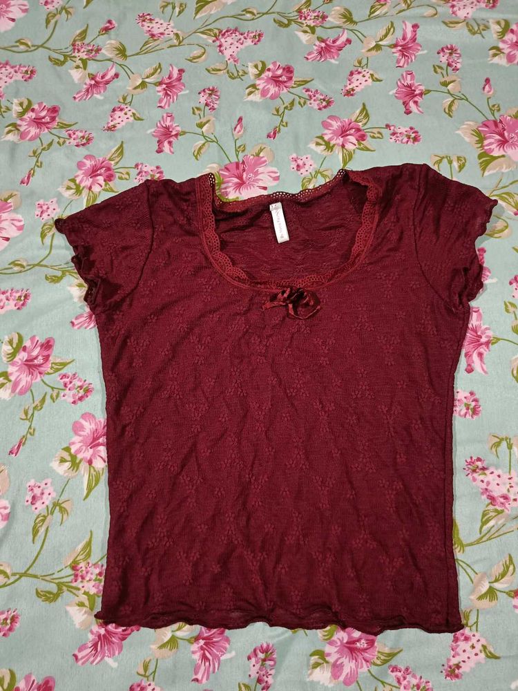 Maroon Lace Trimmed Top