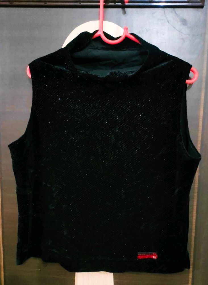 Partywear Sleevless Velvet Black Top