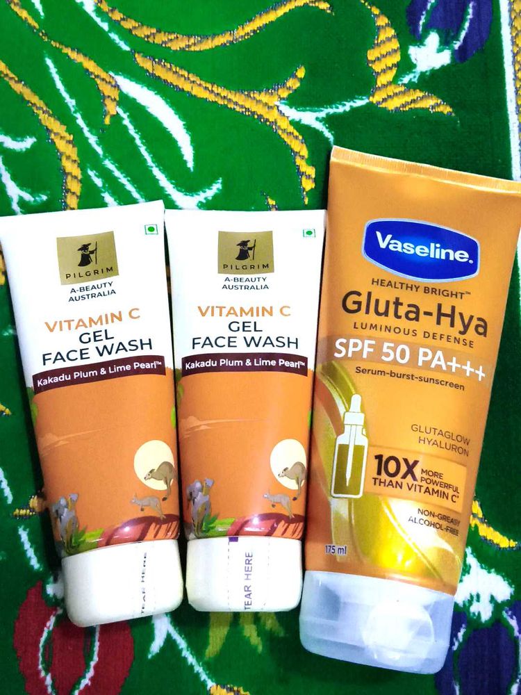 combo of 3 Pilgrim Vitamin C Face Wash &amp; Vaseline