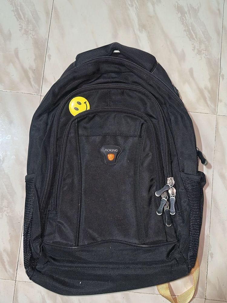 Aoking Black Backpack with Smiley Charm
