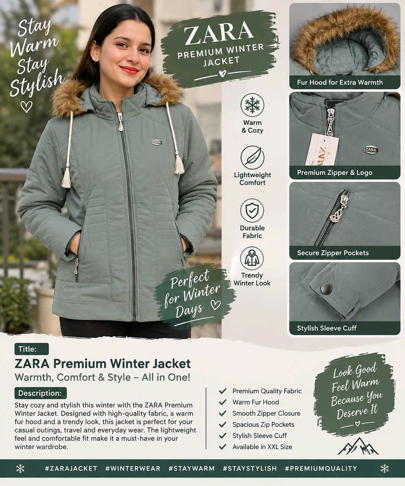 ZARA Premium Winter Puffer Jacket with Fur Hood