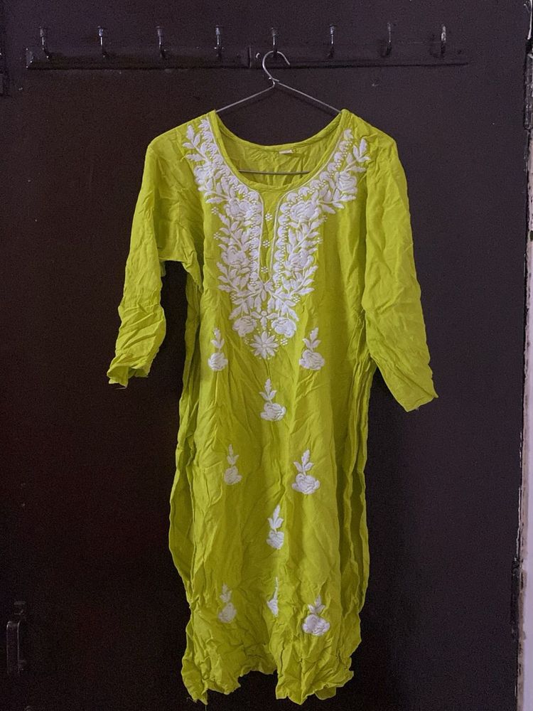 Lime Green Embroidered Kurta