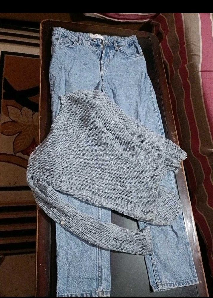 (combo🎉) Denim Jeans &amp; Sparkly Top