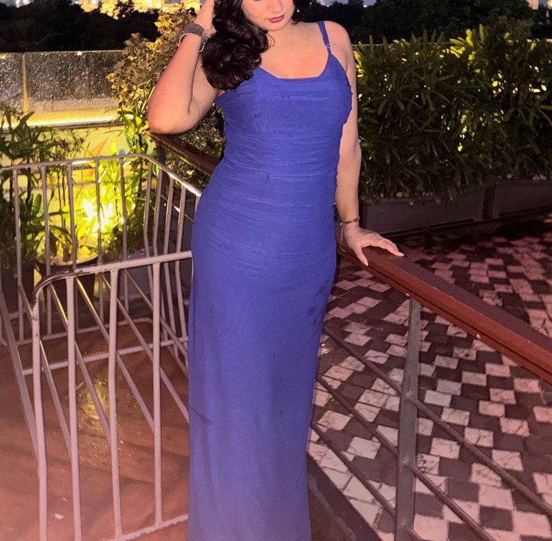 Elegant Royal Blue Ruched Maxi Dress
