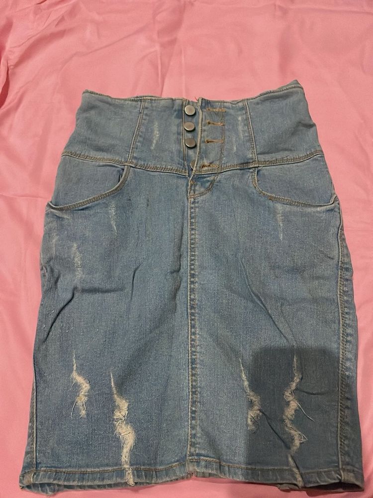 High Waisted Denim Skirt