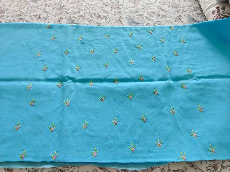 Blue Embroidered Dress Material