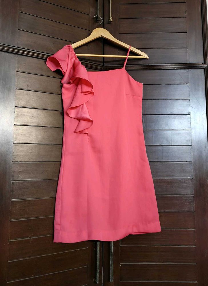 Vero Moda Pink Ruffle One-Shoulder Dress
