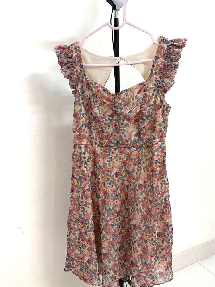 Floral Ruffle Sleeve Mini Dress