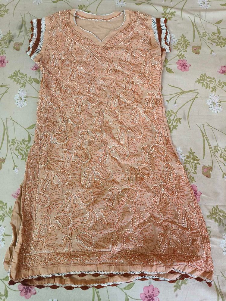 Peach Chikankari Kurta