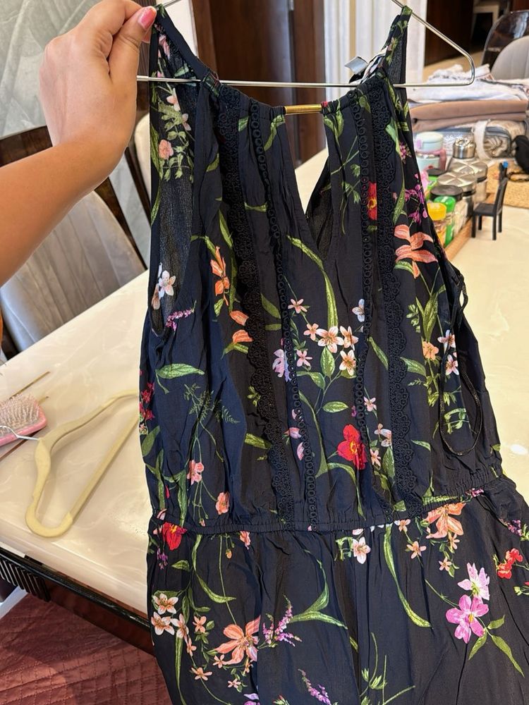 Black Floral Jumpsuit With Lace Detailing