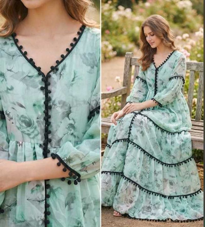 🎀DREAMY MINT FLORAL LONG FROCK 🌸✨