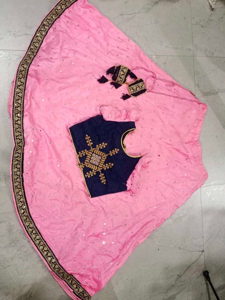 Pink &amp; Navy Embroidered Lehenga Choli for 11 yrs g