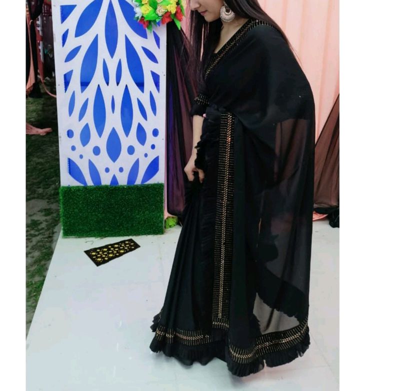Black Party Wear Georgette Saree With Blouse