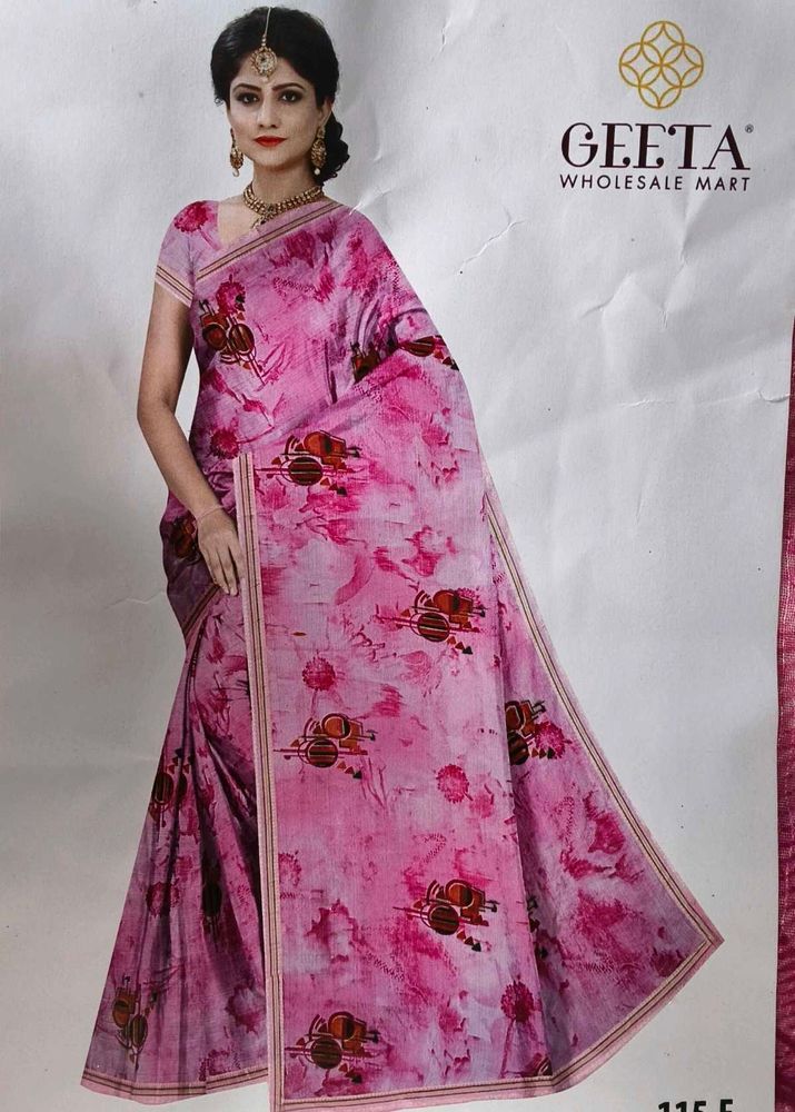 Pink Floral Print Saree