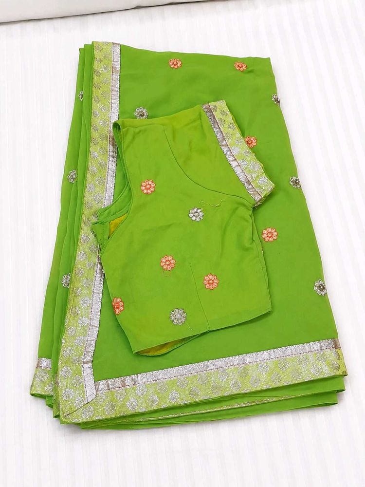 Green Embroidered Saree Set