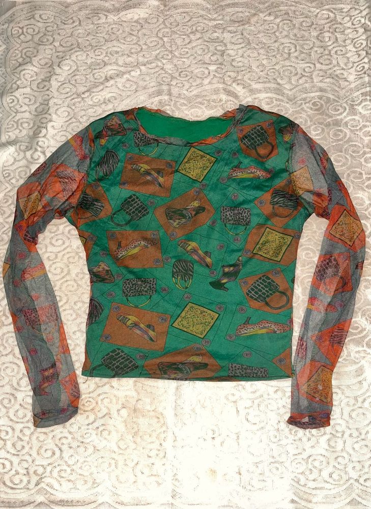 Mesh Print Long Sleeve Top
