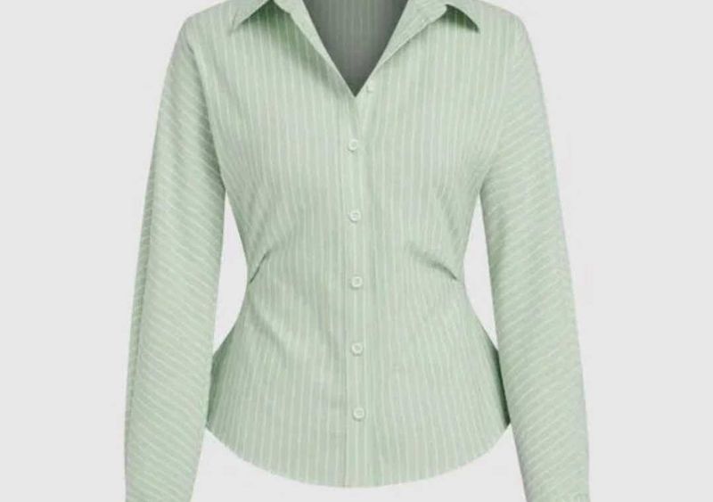 SAVANA 70% COTTON Striped Waist-cinching Shirt