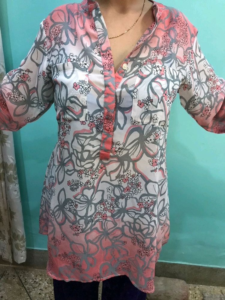 Flower Printed Chiffon Tunic
