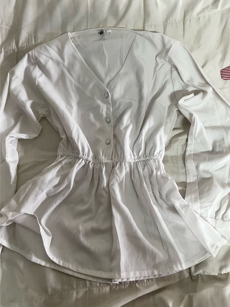 Stylish White Button-Up Peplum Top