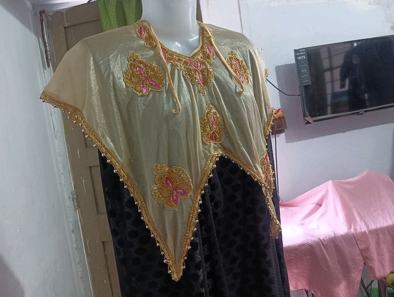 New Stone Work Party Wear Poncho Cap