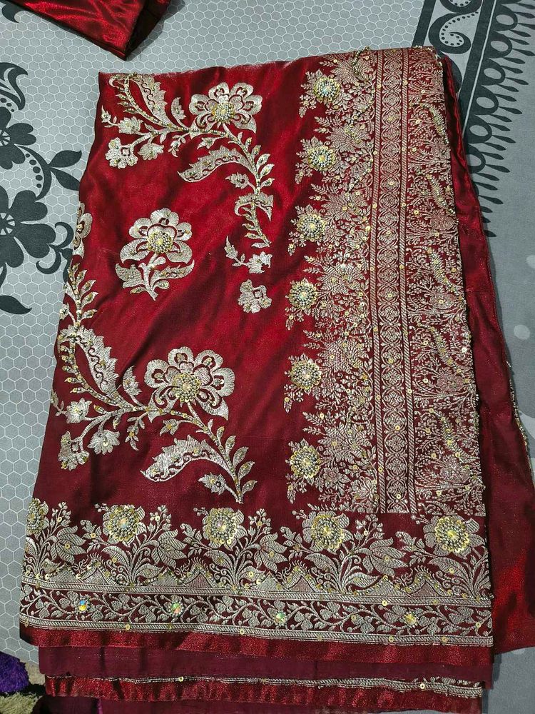 Beautiful Bridal Red Banarasi Saree