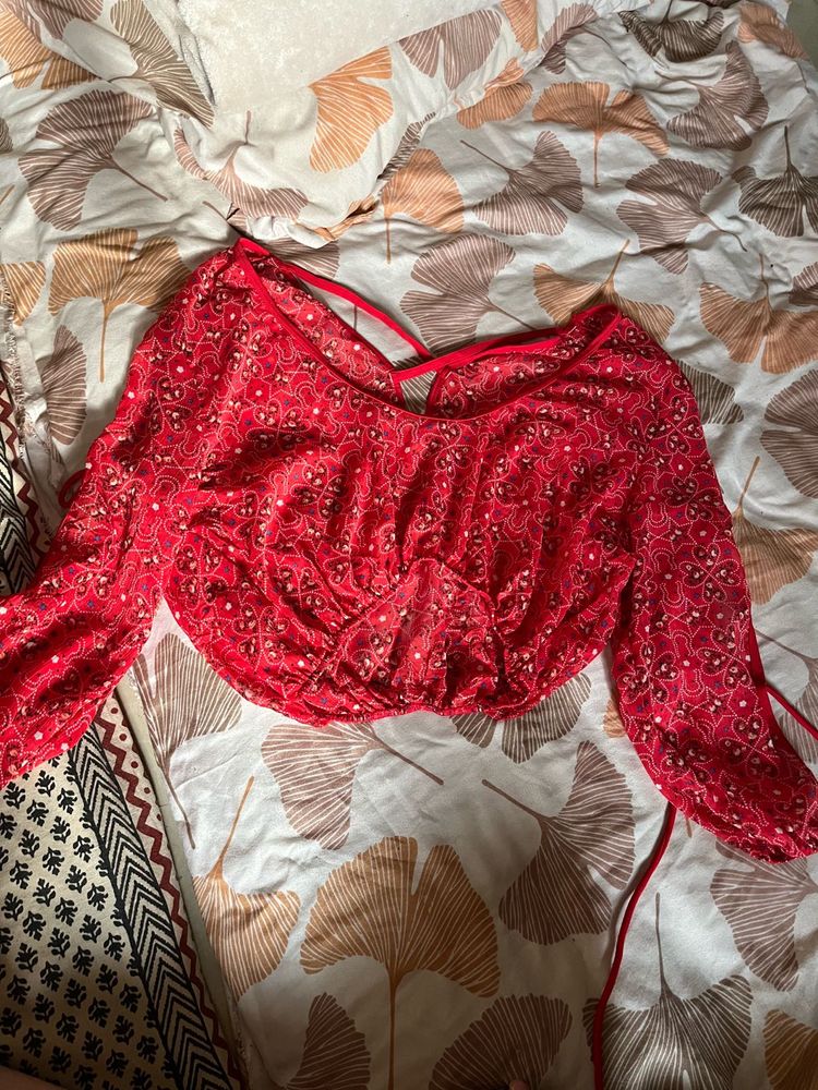 y2k Red balloon sleeves top with strings