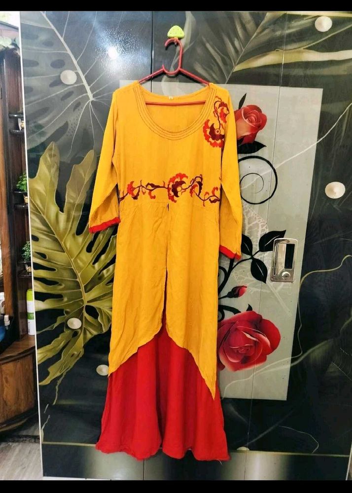 Yellow Kurta with Red Skirt