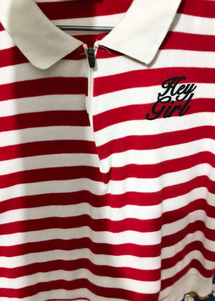 Red &amp; White Striped "Hey Girl" Polo