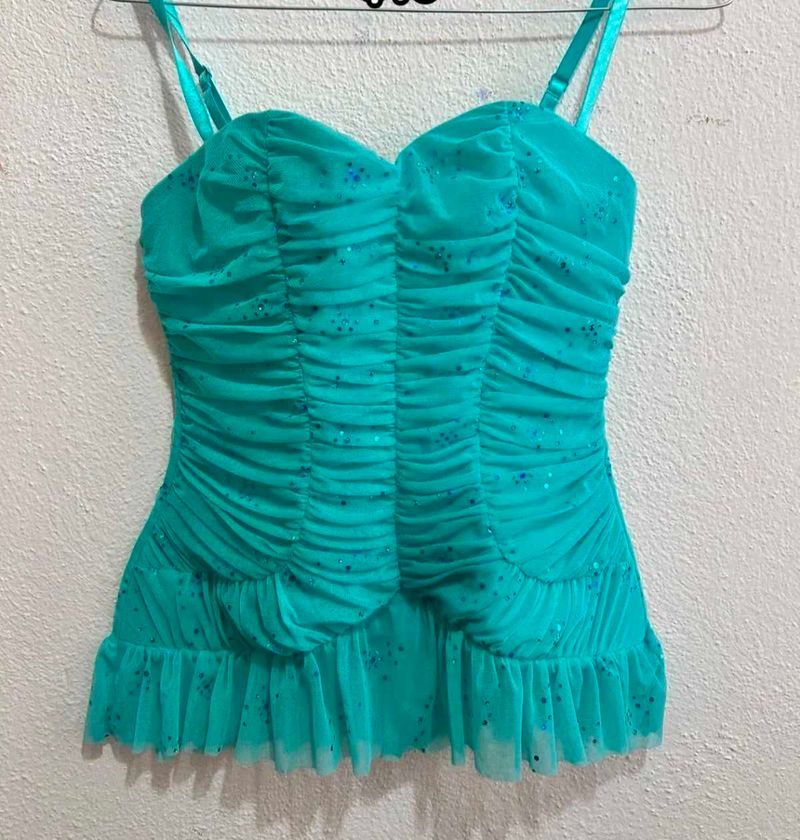 Sparkly Ruched Turquoise Top