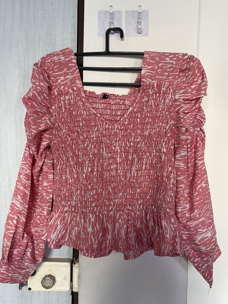 Pink Smocked Peplum Top