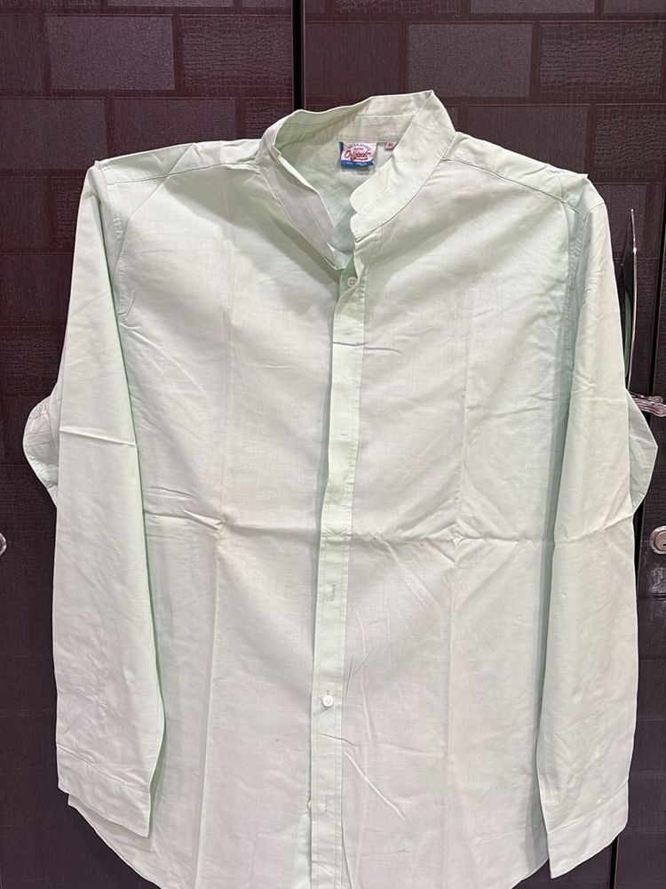 Men's Light Green Band Collar Shirt
