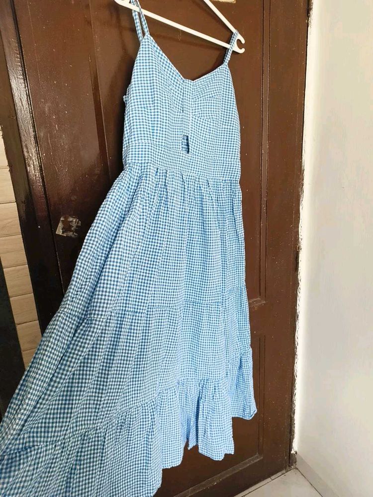 Blue Gingham Tiered Maxi Dress