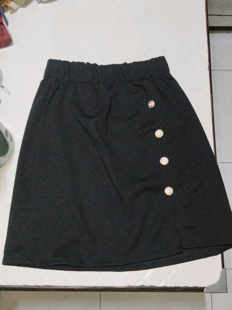Chic Black Skirt with Gold Buttons