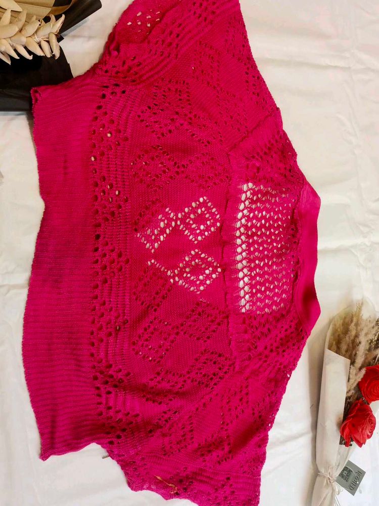 Vibrant Pink Crocheted  shrug
