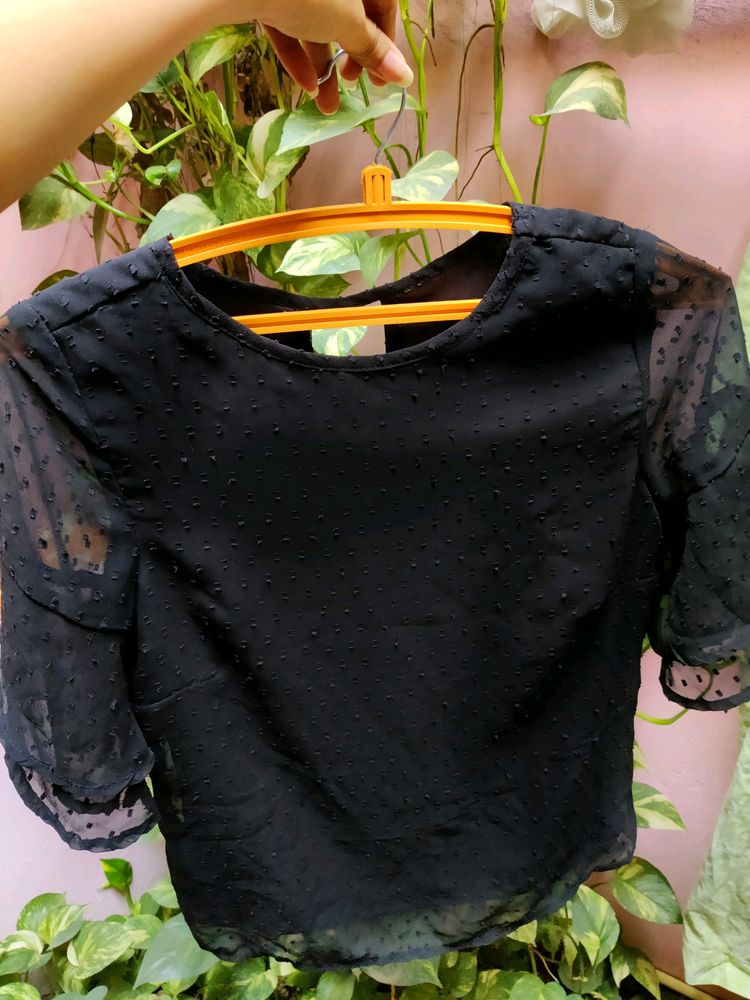 Black - Textured Top (Semi-sheer Sleeves)