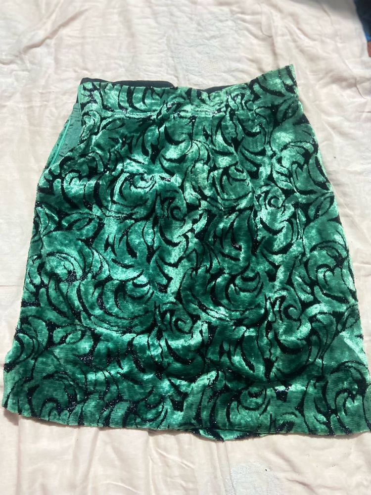 Green Velvet Mini Skirt