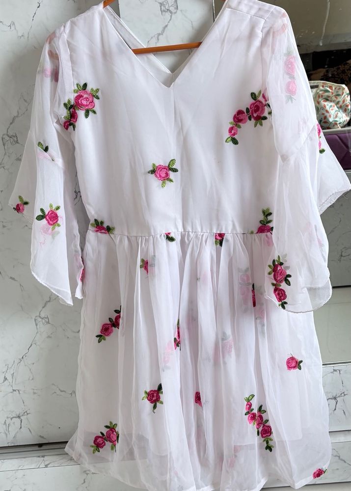 Floral Embroidered White Dress