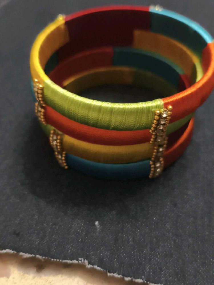 Colorful Silk Thread Bangles - Set of Three