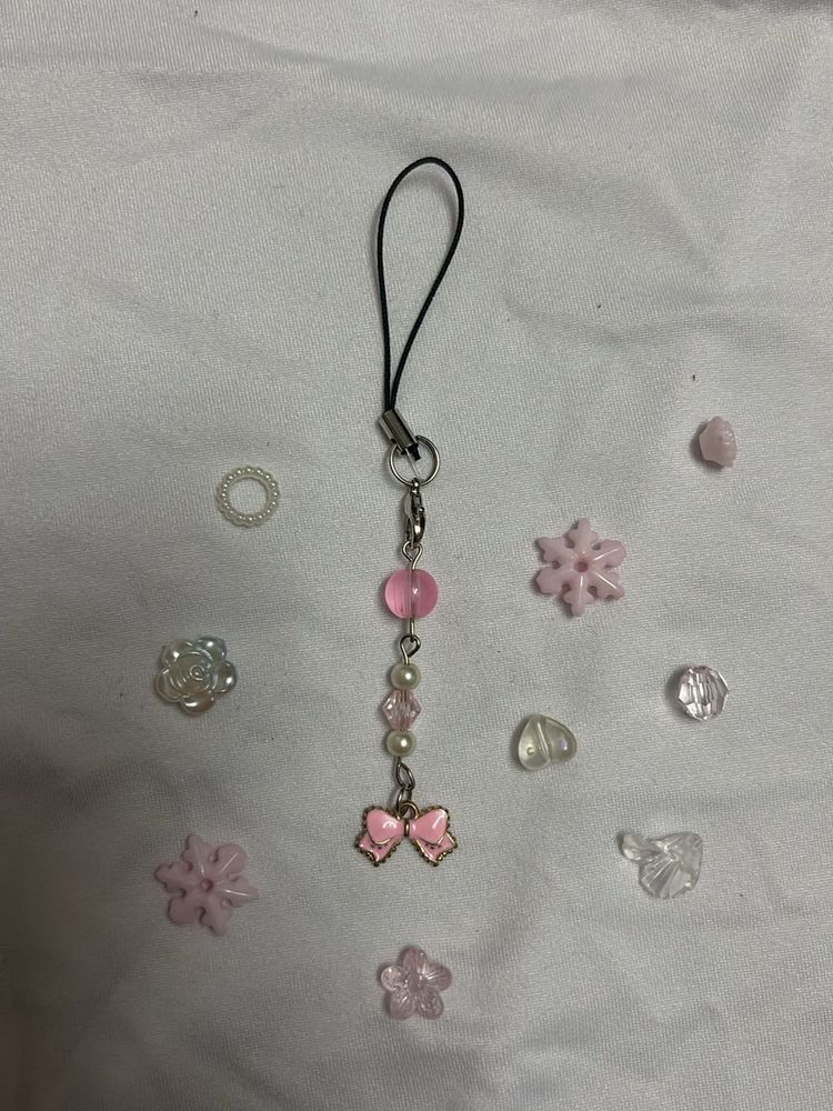 Pink Bow Beaded Charm