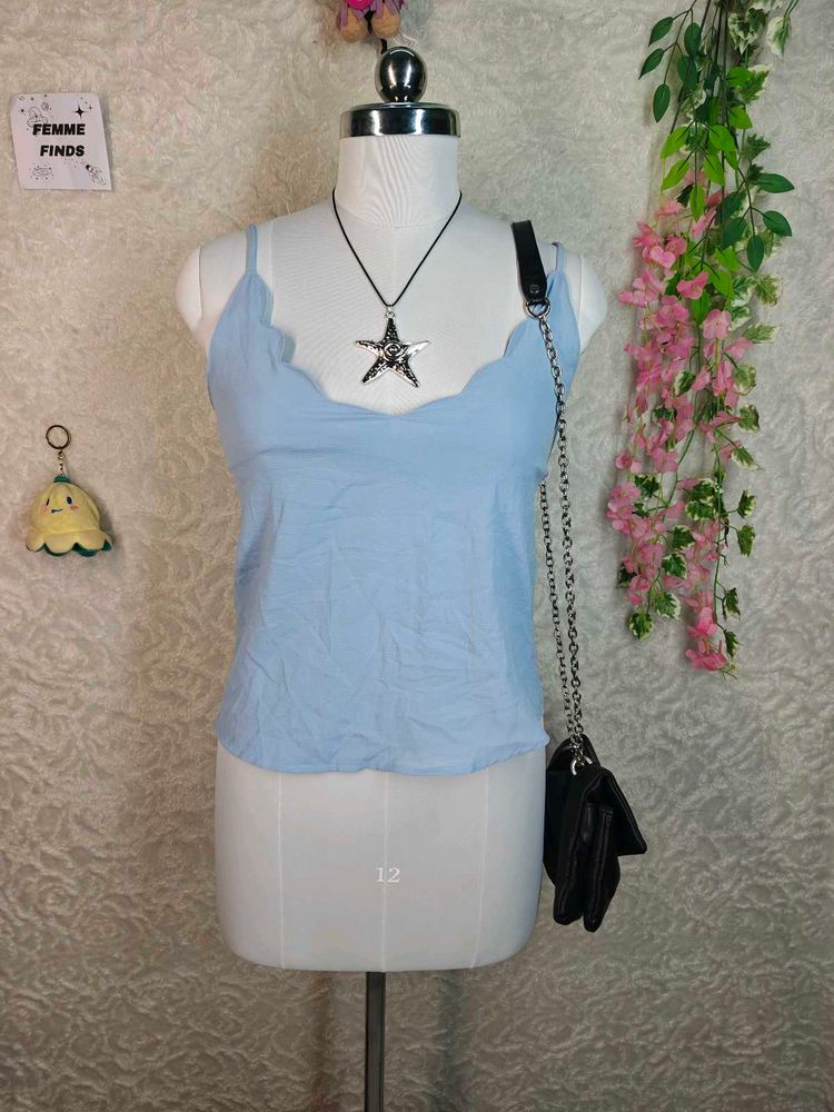 Cute Light Blue Scalloped Cami Top