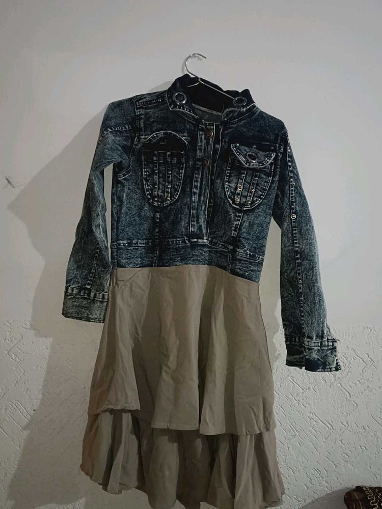Denim Jacket Dress with Ruffled Skirt