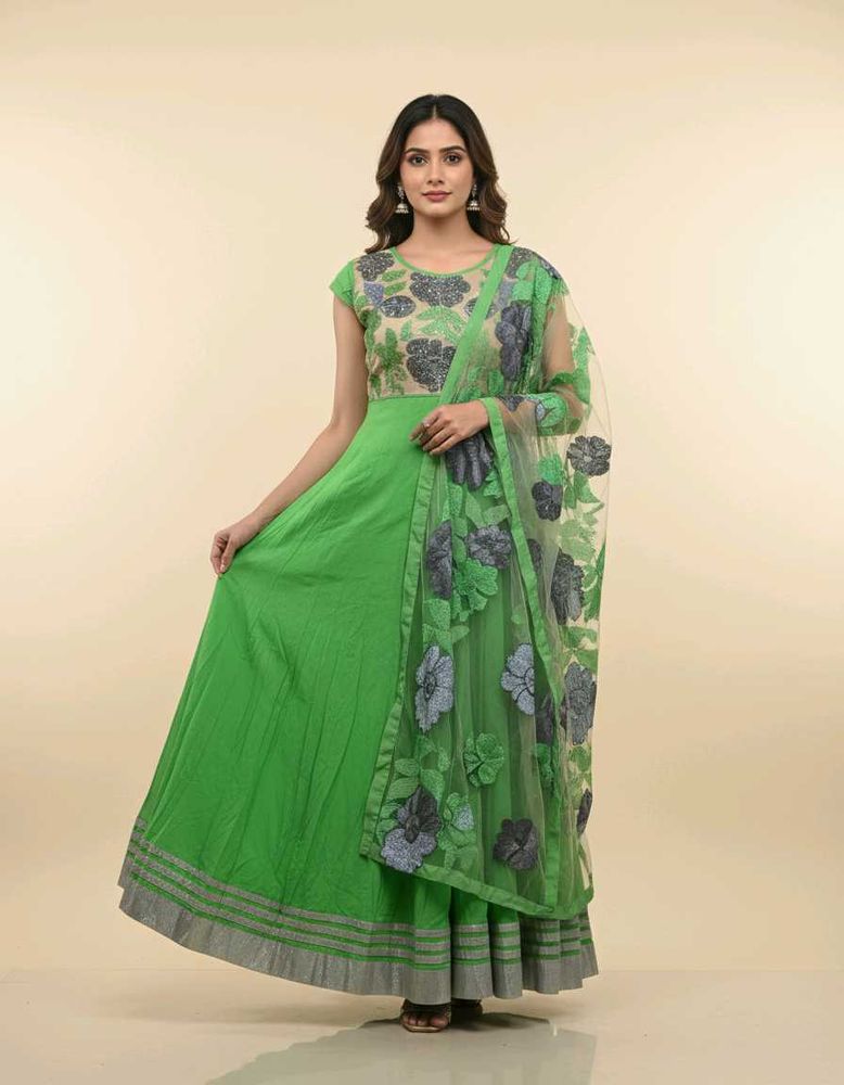 Elegant Green Floral Anarkali Suit